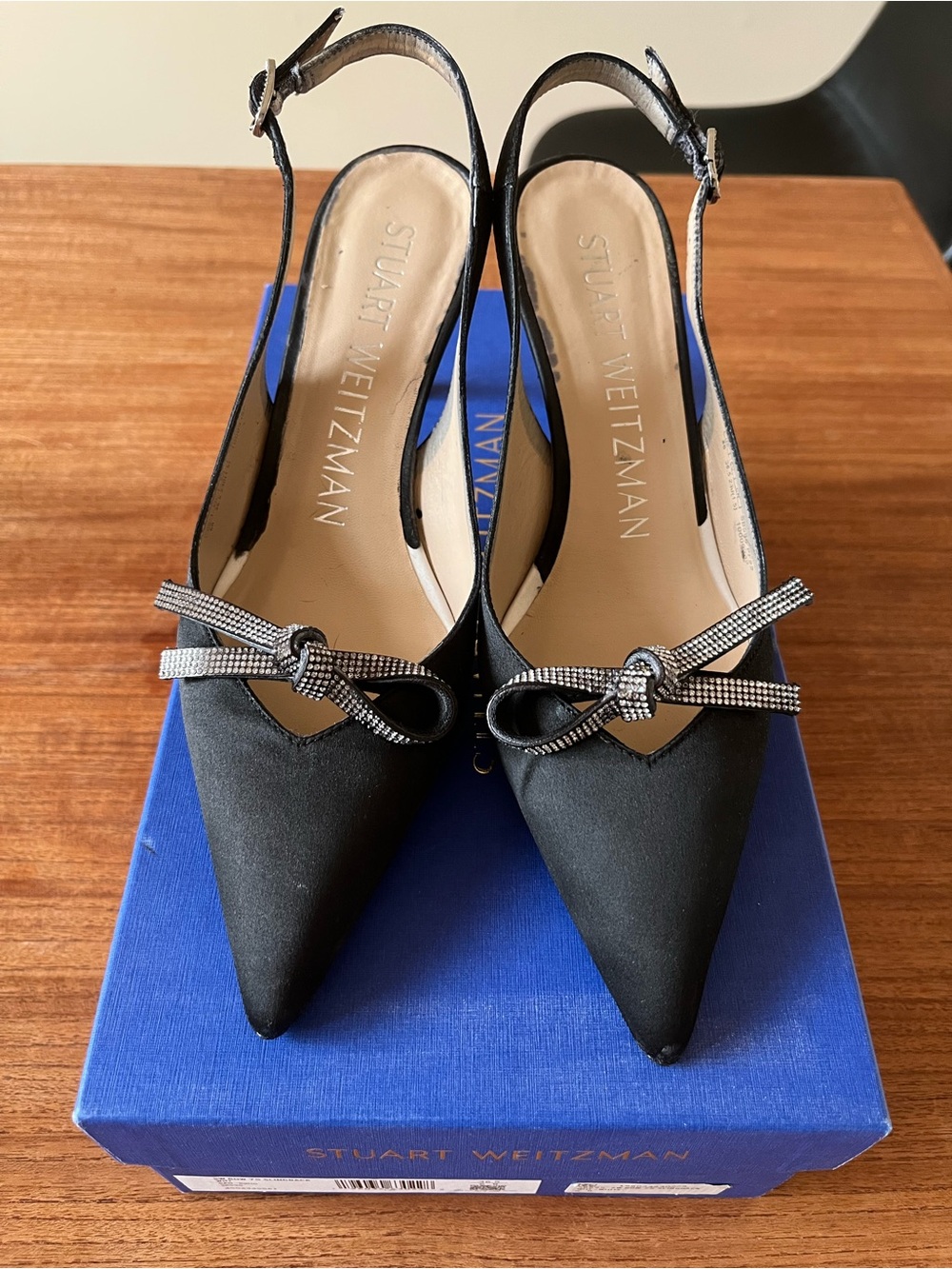 Stuart Weitzman Black Pointed-Toe Slingback Pump